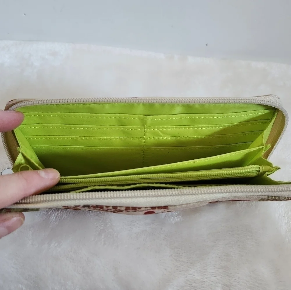 Lily Bloom Forest Owl Fox Porcupine Tan Green Zip Around Wallet